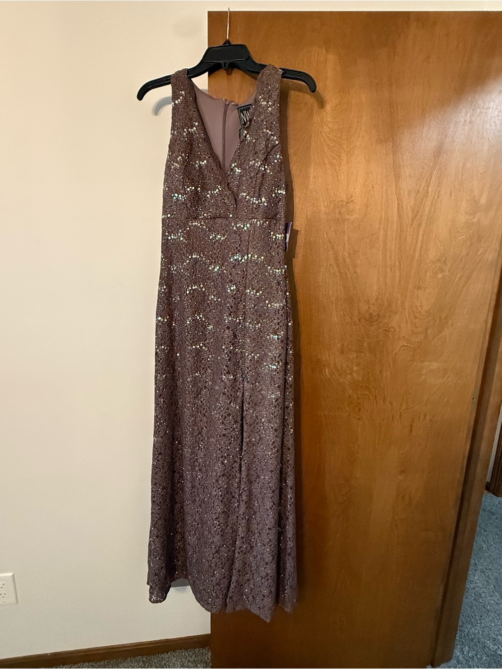 Night Way Collections Mauve Sequin V-Neck Maxi Gown
